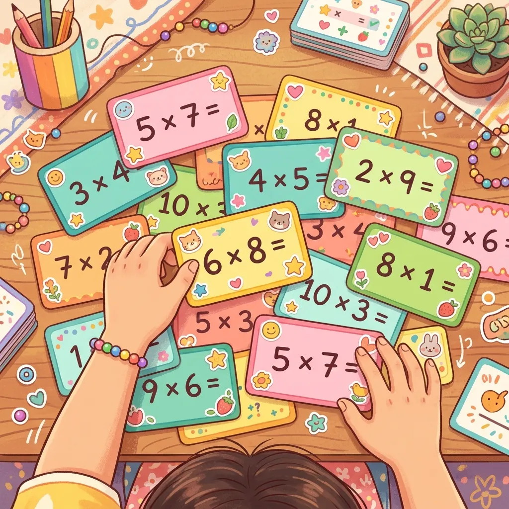 Bé học phép nhân qua flashcard và trò chơi ghép số