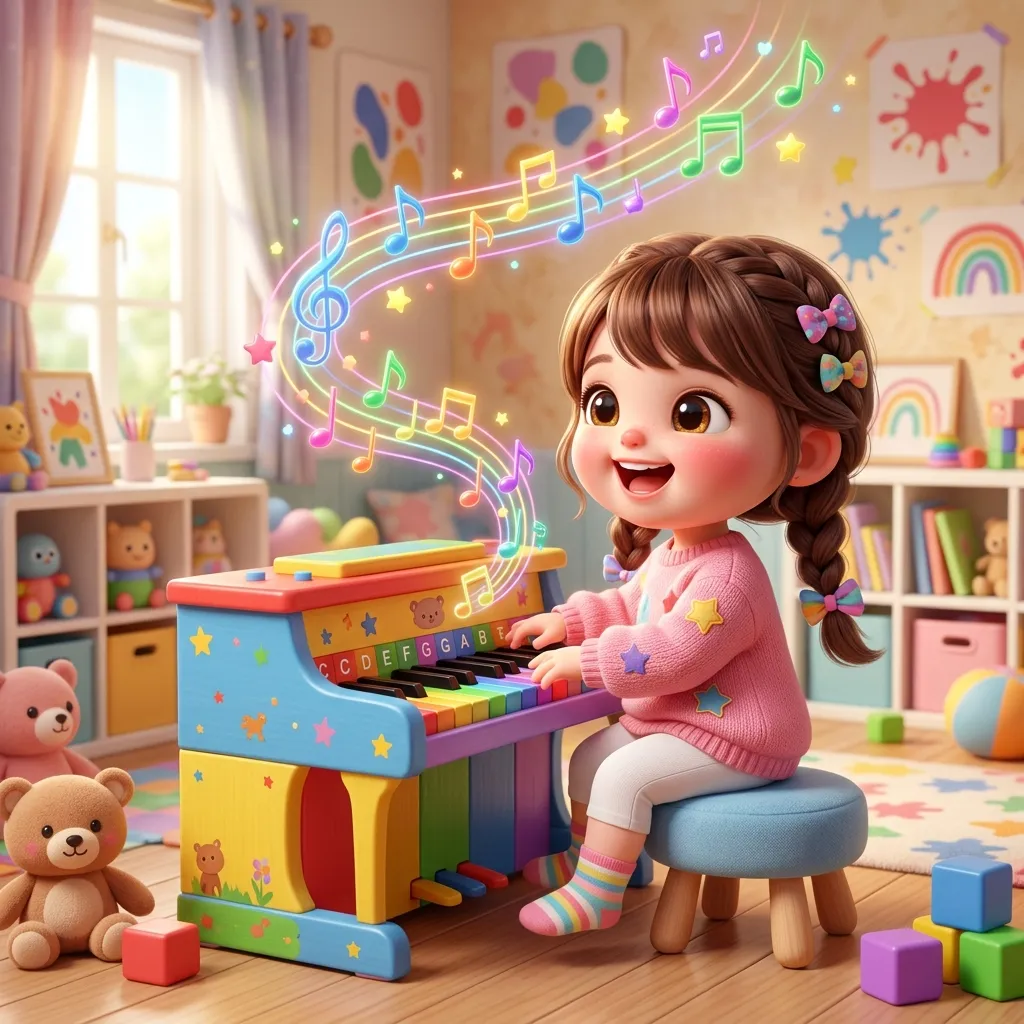 Bé hào hứng khám phá những âm thanh đầu đời trên đàn piano