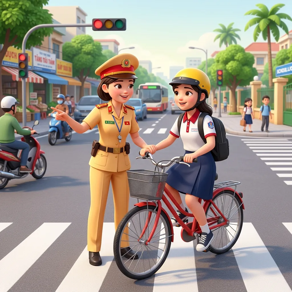 Cảnh sát giao thông hướng dẫn an toàn cho học sinh