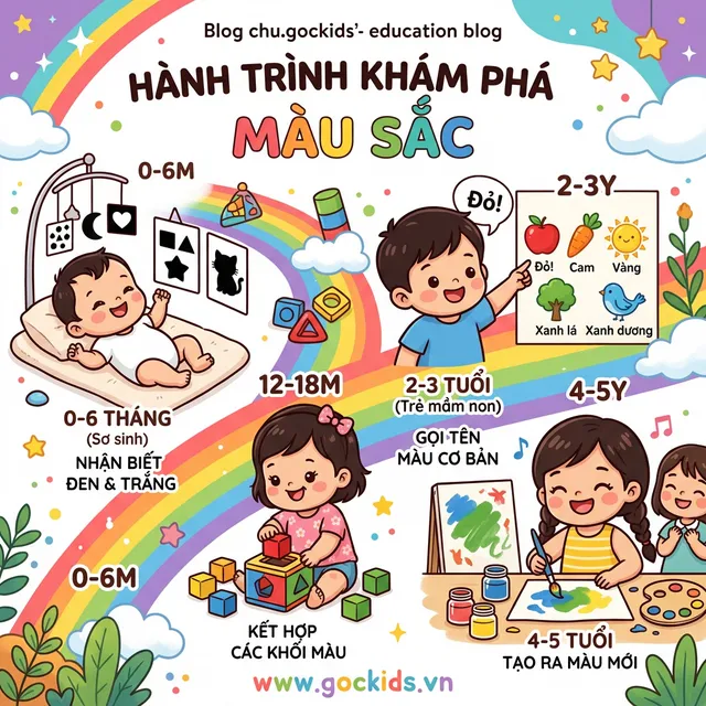 Khả năng nhận biết màu sắc phát triển theo từng giai đoạn