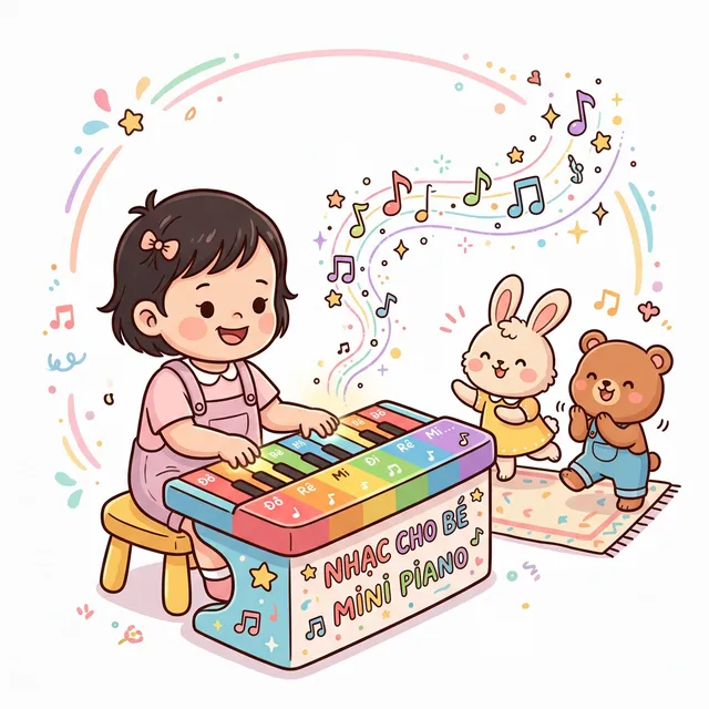 Bé xúc động chơi những nốt nhạc đầu tiên trên đàn piano