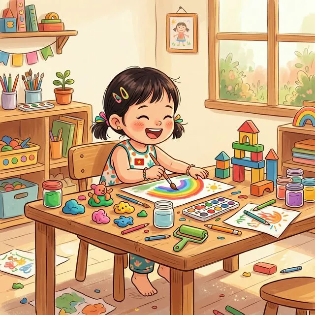 Bé sáng tạo với hoạt động vẽ tranh và xếp hình