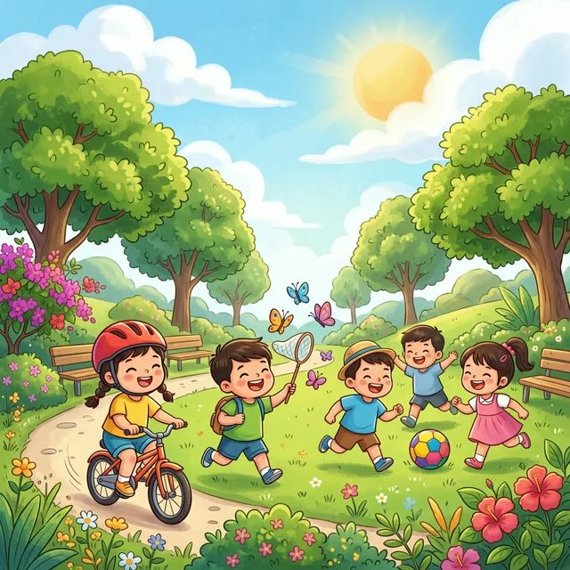 Trẻ em vui chơi ngoài trời tại công viên