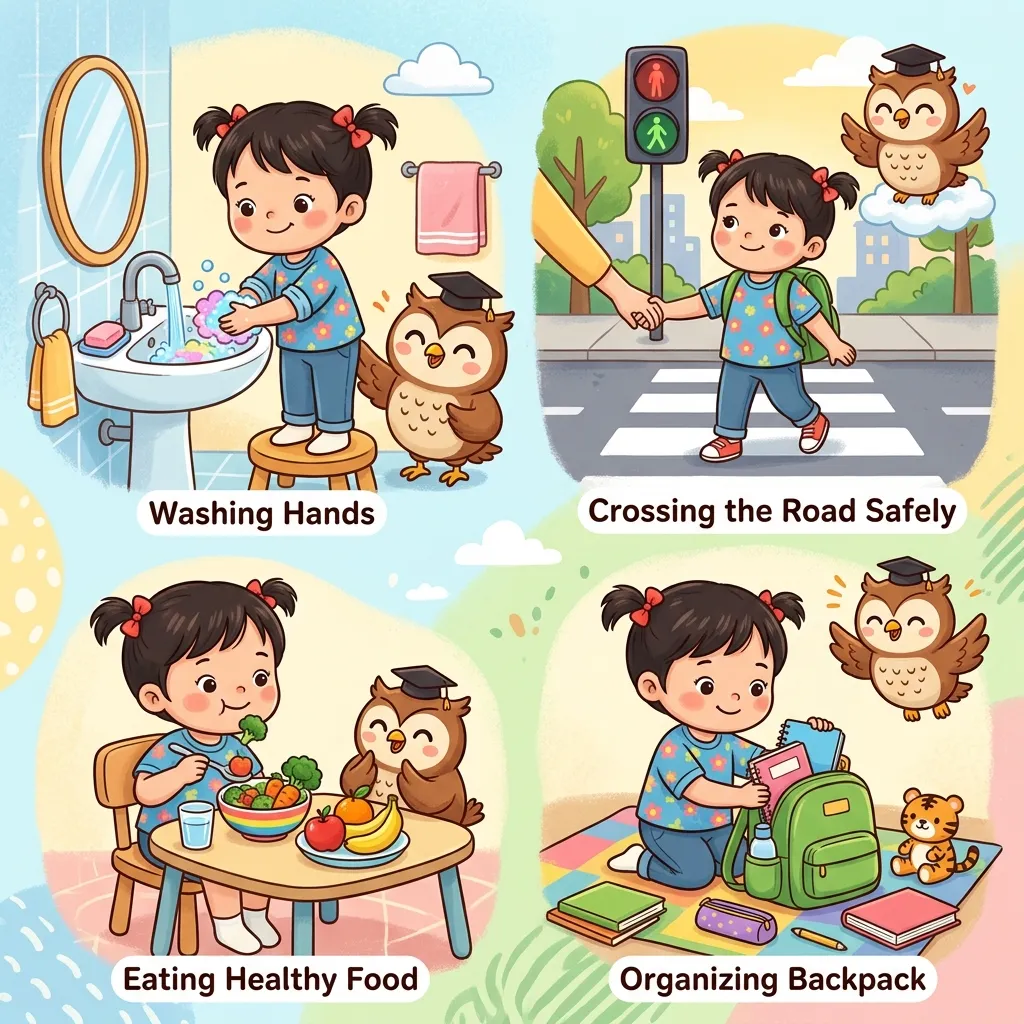 Bé luyện tập kỹ năng sống chuẩn bị vào lớp 1 cùng Cú Thông Minh