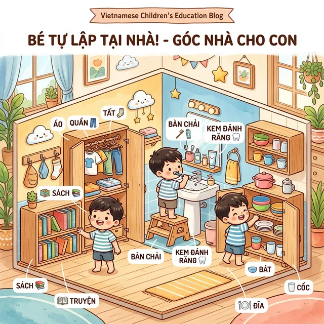 Tổ chức không gian nhà phù hợp giúp bé tự lập mỗi ngày