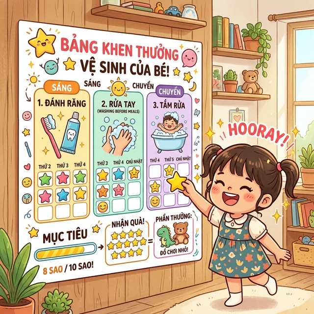 Bảng theo dõi vệ sinh gamification giúp bé tự giác