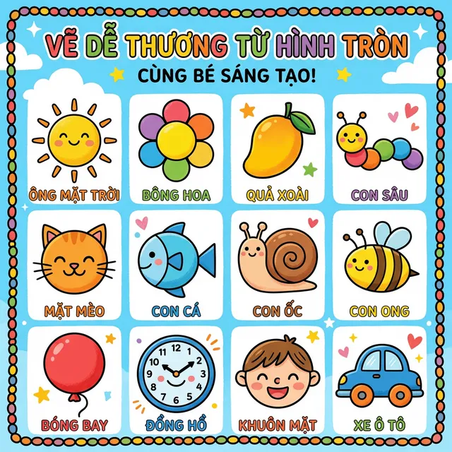 12 mẫu vẽ đơn giản từ hình tròn cho bé
